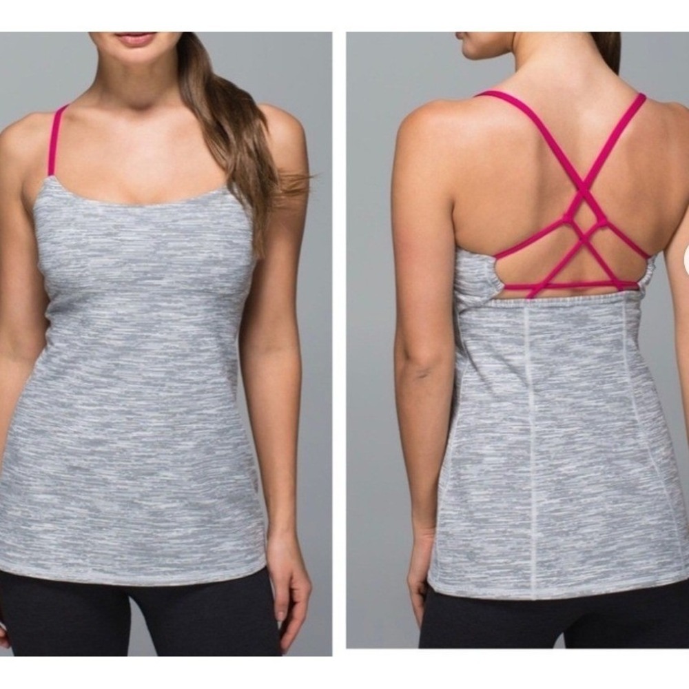 Lululemon Dancing Warrior Tank Top Space Dye Grey Pink Strappy Back Size 8